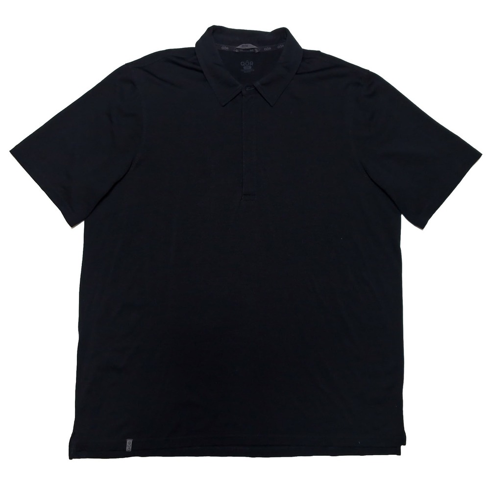 QOR Athletic Shirt Mens XL Black Good Merino Wool Zip Collar Short Sleeve Polo